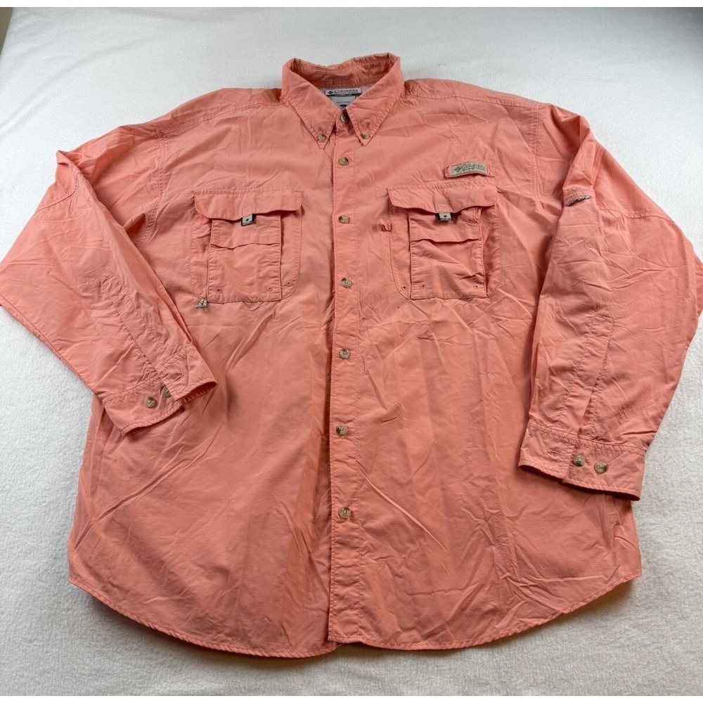 Columbia PFG Shirt Mens Large Salmon Orange Vented Fishing Outdoors Hiking